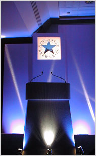 Speaker podium with white spotlighting
